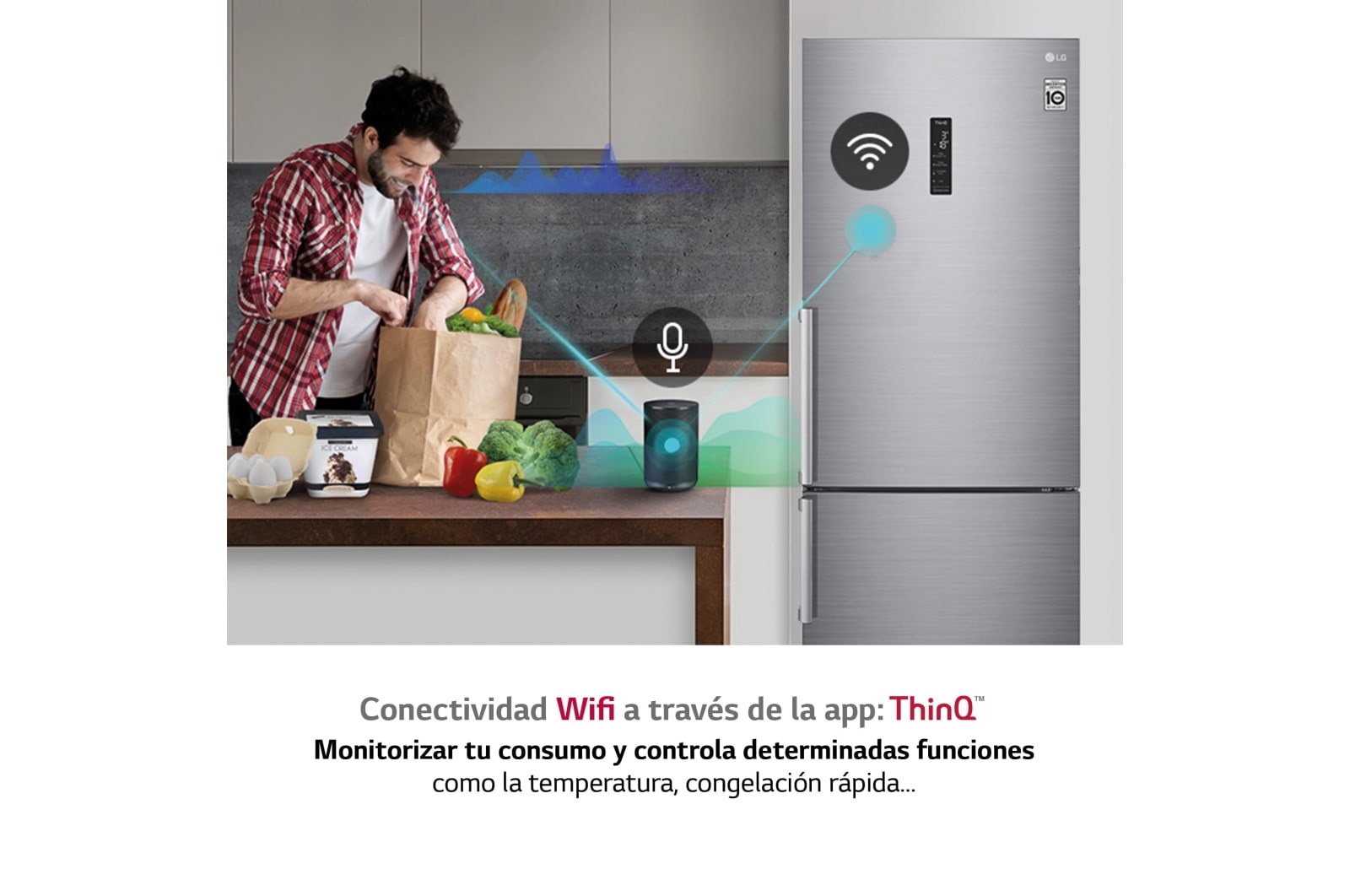 LG Frigorífico Combi 1,85m, Clasificación E, capacidad de 500l, Inox antihuellas, serie 70cm, GBB567PZCMB