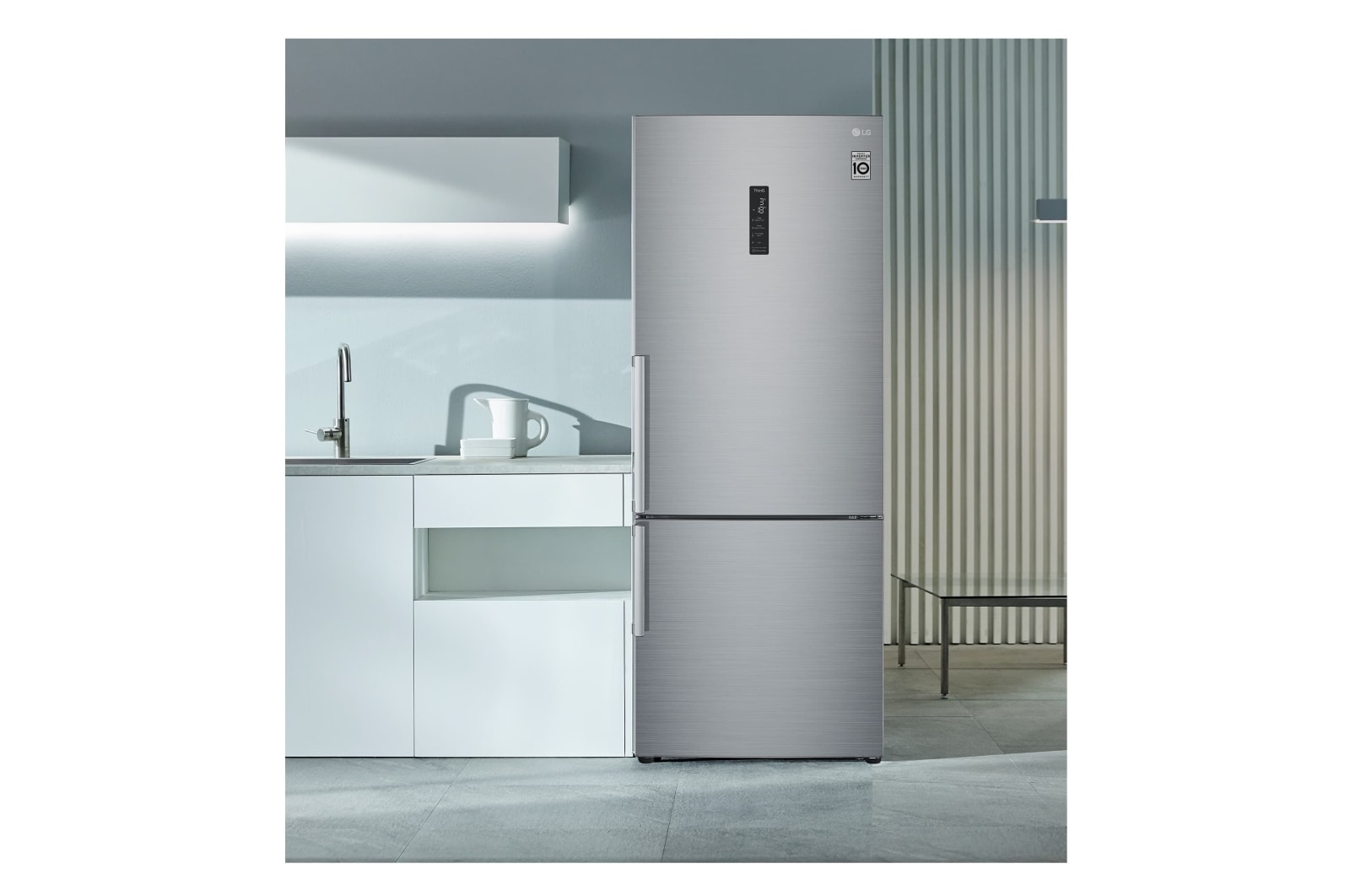 LG Frigorífico Combi 1,85m, Clasificación E, capacidad de 500l, Inox antihuellas, serie 70cm, GBB567PZCMB
