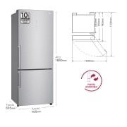 LG Frigorífico Combi Door Cooling  1,85m, Clasificación D, Acero  antihuellas, serie 70cm, GBB569NSAGB vista frontal ladeada, GBB569NSAGB