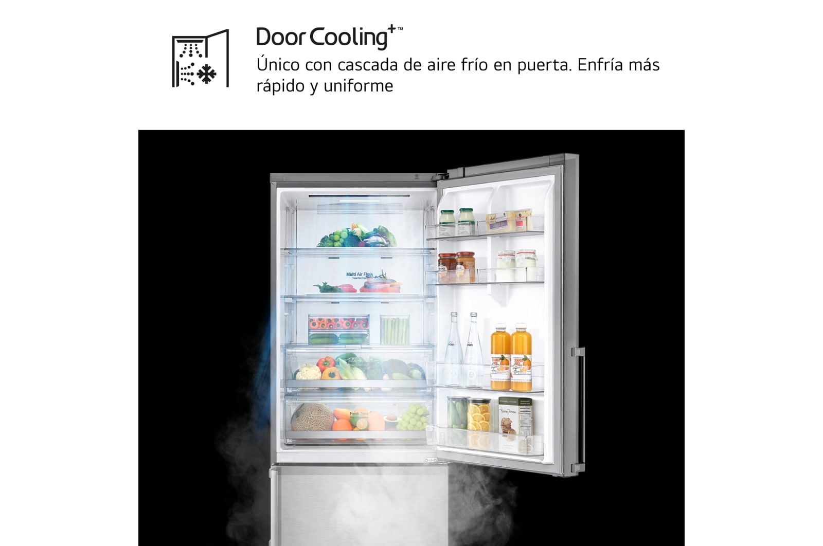 LG Frigorífico Combi Door Cooling  1,85m, Clasificación D, Acero  antihuellas, serie 70cm, GBB569NSAGB vista frontal ladeada, GBB569NSAGB