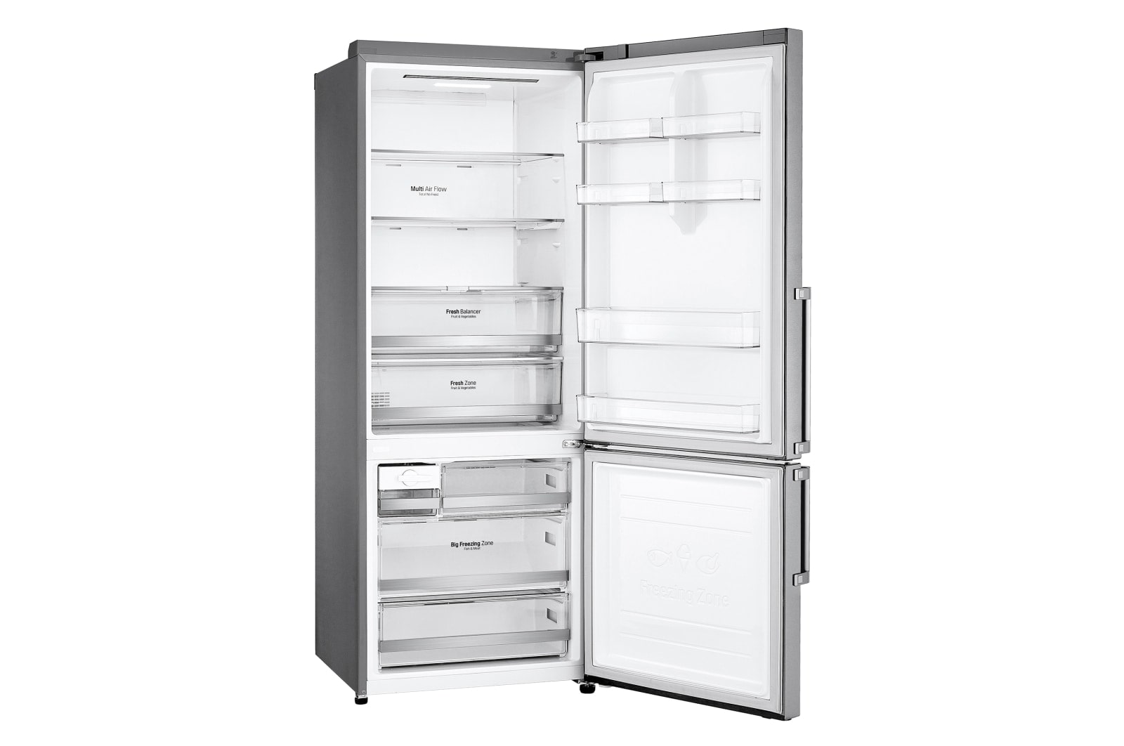 LG Frigorífico Combi Door Cooling  1,85m, Clasificación D, Acero  antihuellas, serie 70cm, GBB569NSAGB vista frontal ladeada, GBB569NSAGB