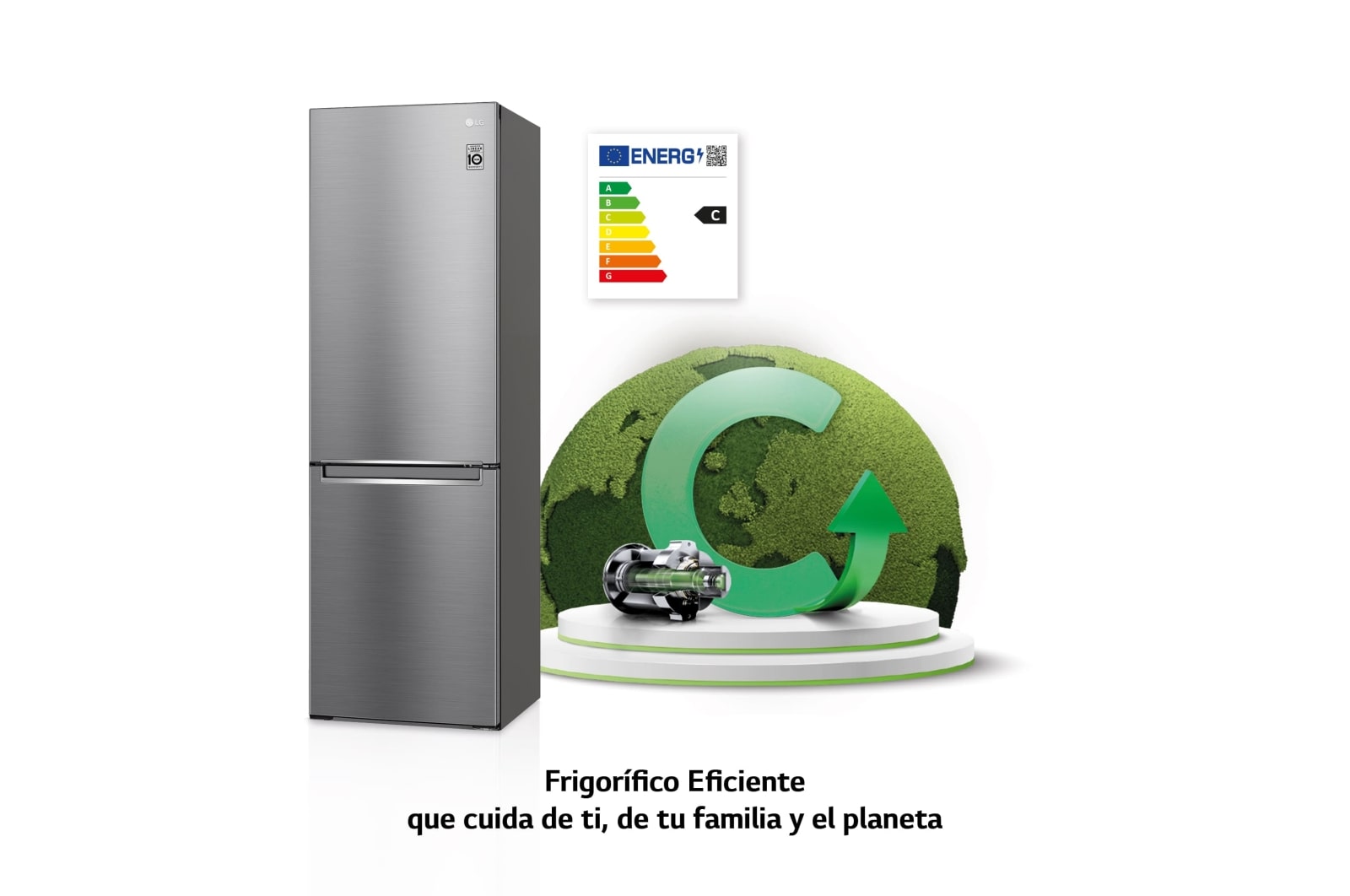 LG Frigorífico Combi  1,86m, Clasificación C, capacidad de 374l, Inox antihuellas, serie 600, GBB61PZGCN1