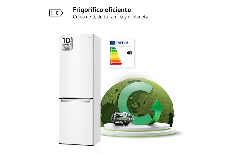 LG Outlet Frigorífico Combi 1,86m, Clasificación C, capacidad de 374l, Blanco, serie 600, GBB61SWGCN1.OUTLET