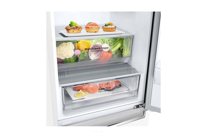 LG Frigorífico Combi 1,86m, Clasificación E, capacidad de 374l, Blanca, serie 6, GBB61SWJMN
