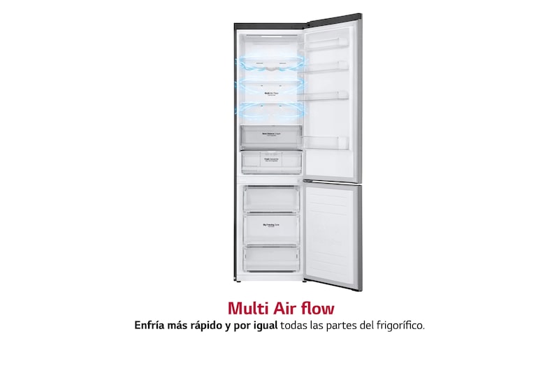 LG Frigorífico Combi 2m, Clasificación D, capacidad de 419l, Inox antihuellas, serie 600, GBB62PZFGN