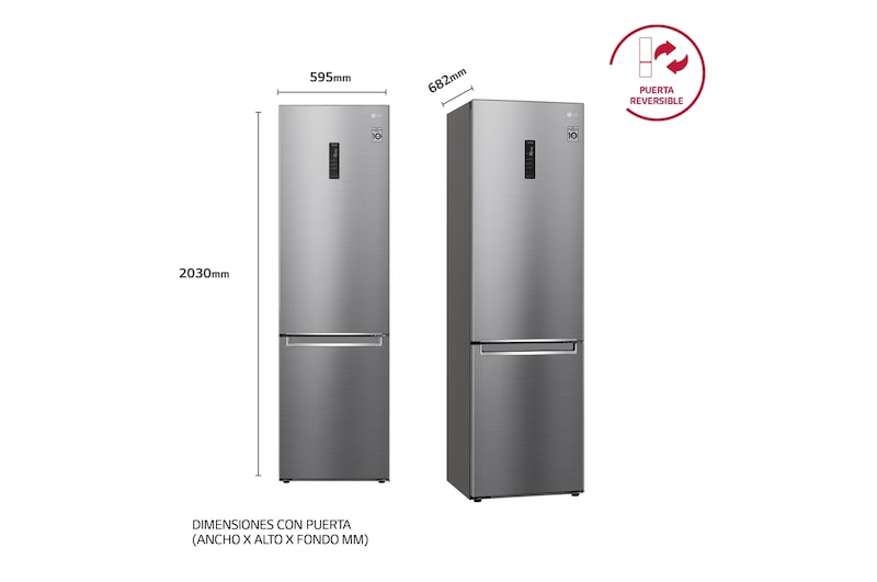 LG Frigorífico Combi 2m, Clasificación D, capacidad de 419l, Inox antihuellas, serie 600, GBB62PZFGN