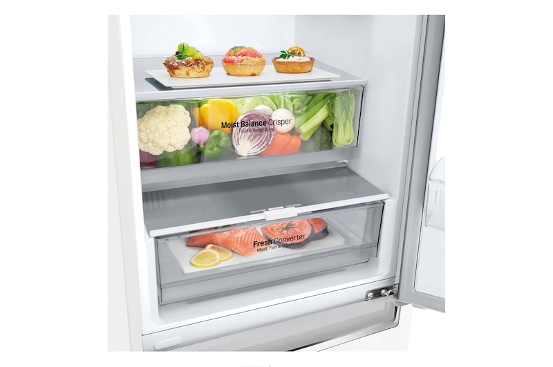 LG Frigorífico Combi 2m, Clasificación D, capacidad de 419l, Inox antihuellas, serie 600, GBB62PZFGN