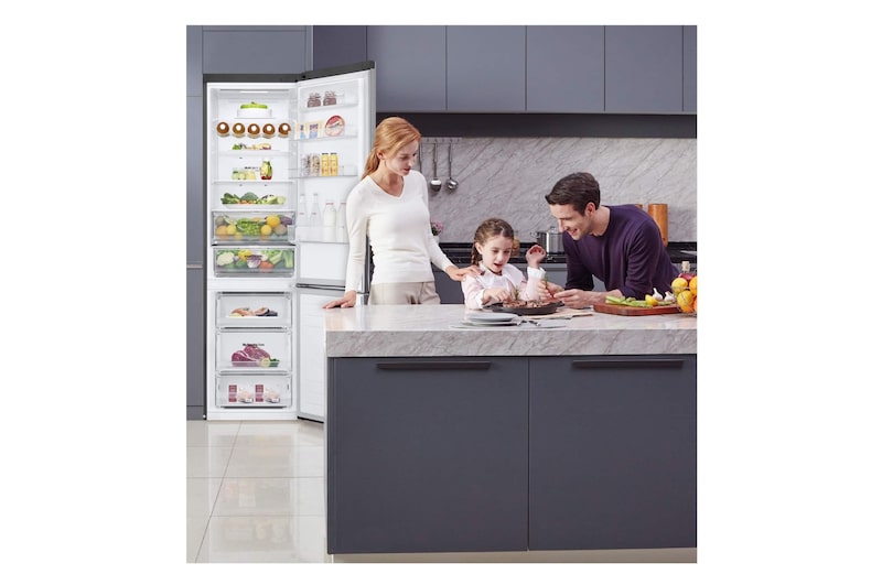 LG Frigorífico Combi 2m, Clasificación D, capacidad de 419l, Inox antihuellas, serie 600, GBB62PZFGN