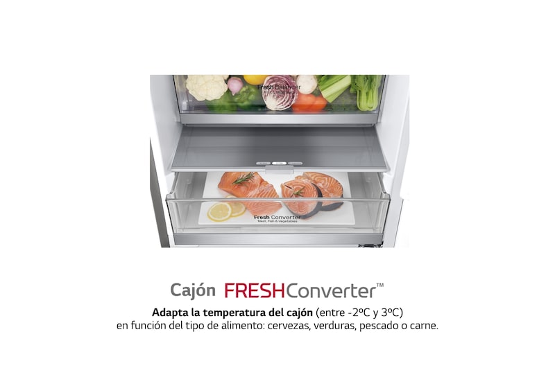 LG Frigorífico Combi 2m, Clasificación C, capacidad de 419l, Inox antihuellas, Serie 600, GBB62PZGCC1