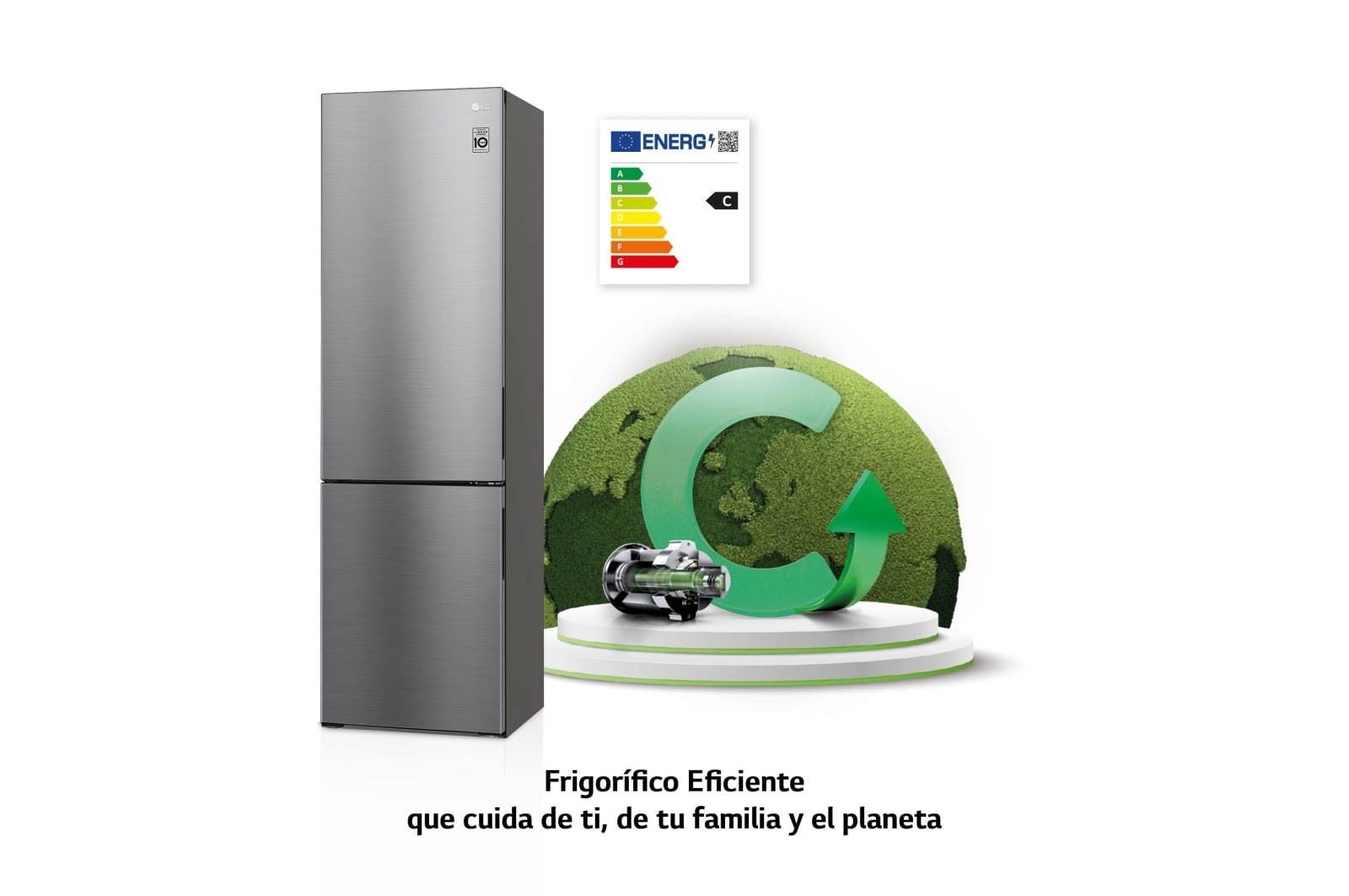 LG Frigorífico Combi 2m, Clasificación C, capacidad de 419l, Inox antihuellas, Serie 600, GBB62PZGCC
