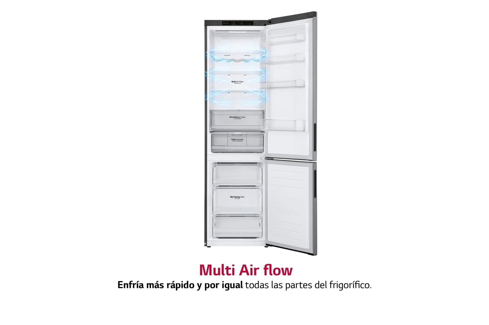 LG Frigorífico Combi 2m, Clasificación C, capacidad de 419l, Inox antihuellas, Serie 600, GBB62PZGCC