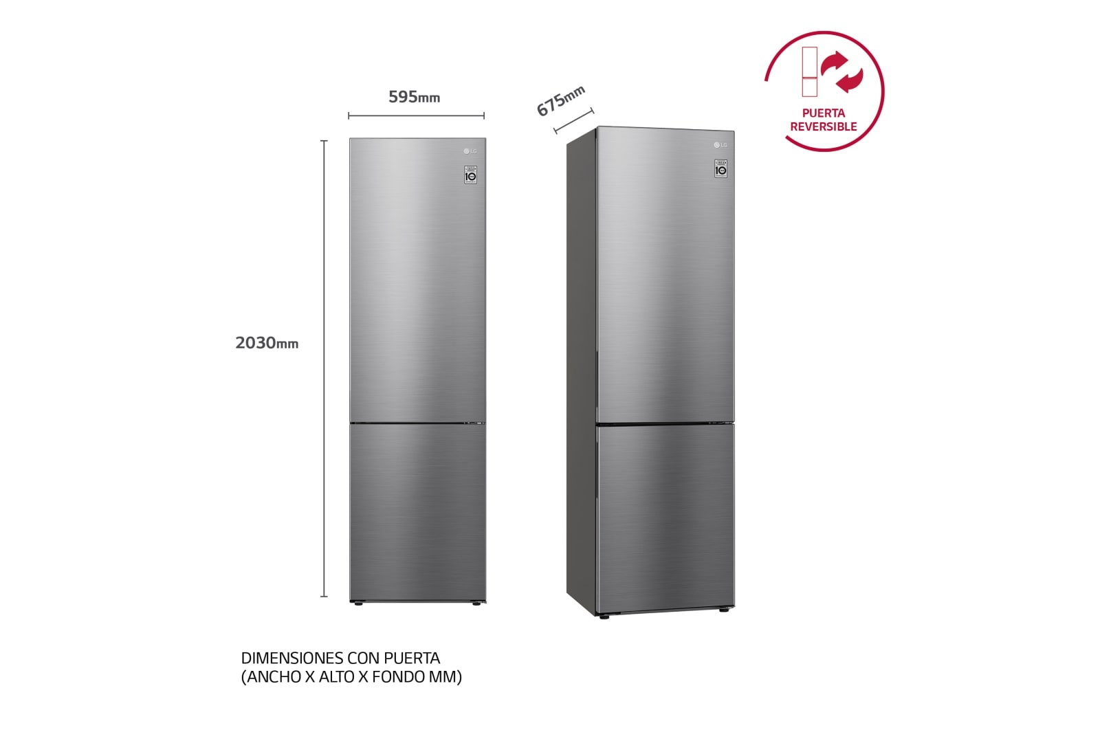LG Frigorífico Combi 2m, Clasificación C, capacidad de 419l, Inox antihuellas, Serie 600, GBB62PZGCC