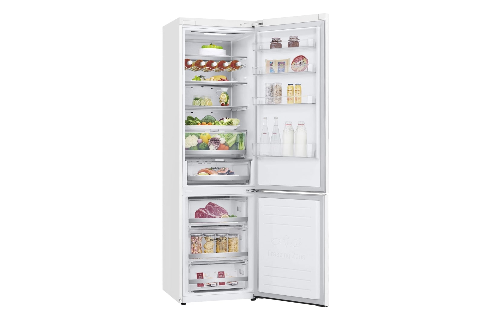 LG Frigorífico Combi 2m, Clasificación D, capacidad de 419l, Blanco, Serie 600, GBB62SWFGN