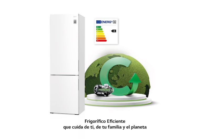 LG Frigorífico Combi 2m, Clasificación C, capacidad de 419l, Blanco, Serie 600, GBB62SWGCC