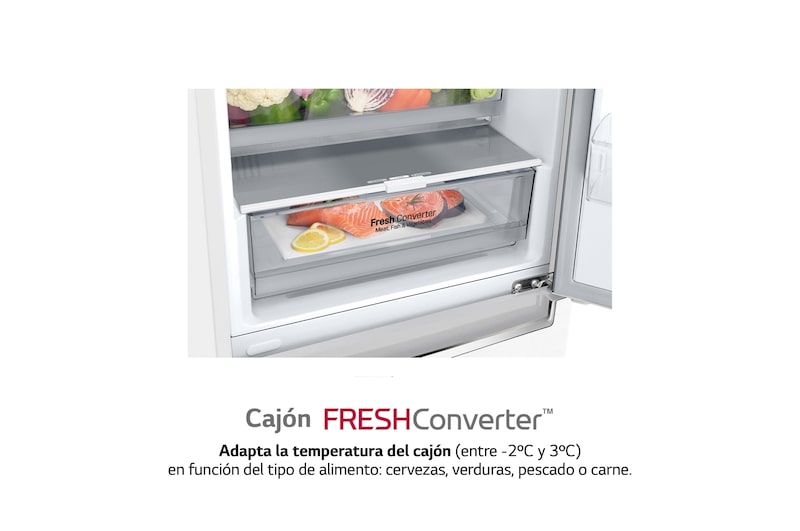 LG Frigorífico Combi 2m, Clasificación C, capacidad de 419l, Blanco, Serie 600, GBB62SWGCC