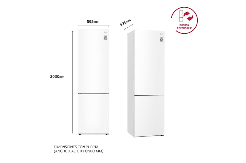 LG Frigorífico Combi 2m, Clasificación C, capacidad de 419l, Blanco, Serie 600, GBB62SWGCC