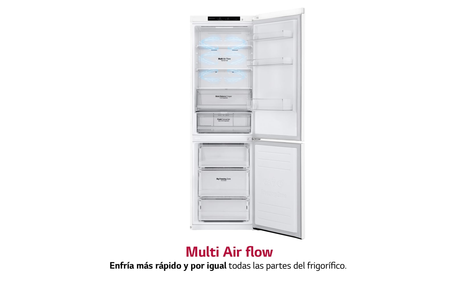 LG Frigorífico Combi 2m, Clasificación D, capacidad de 419l, Blanco, serie 600, GBB62SWGGN