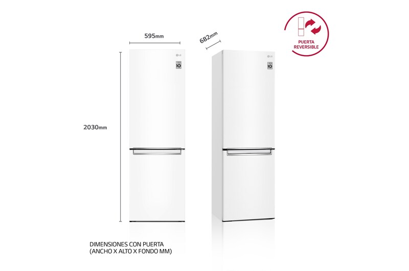 LG Frigorífico Combi 2m, Clasificación D, capacidad de 419l, Blanco, serie 600, GBB62SWGGN
