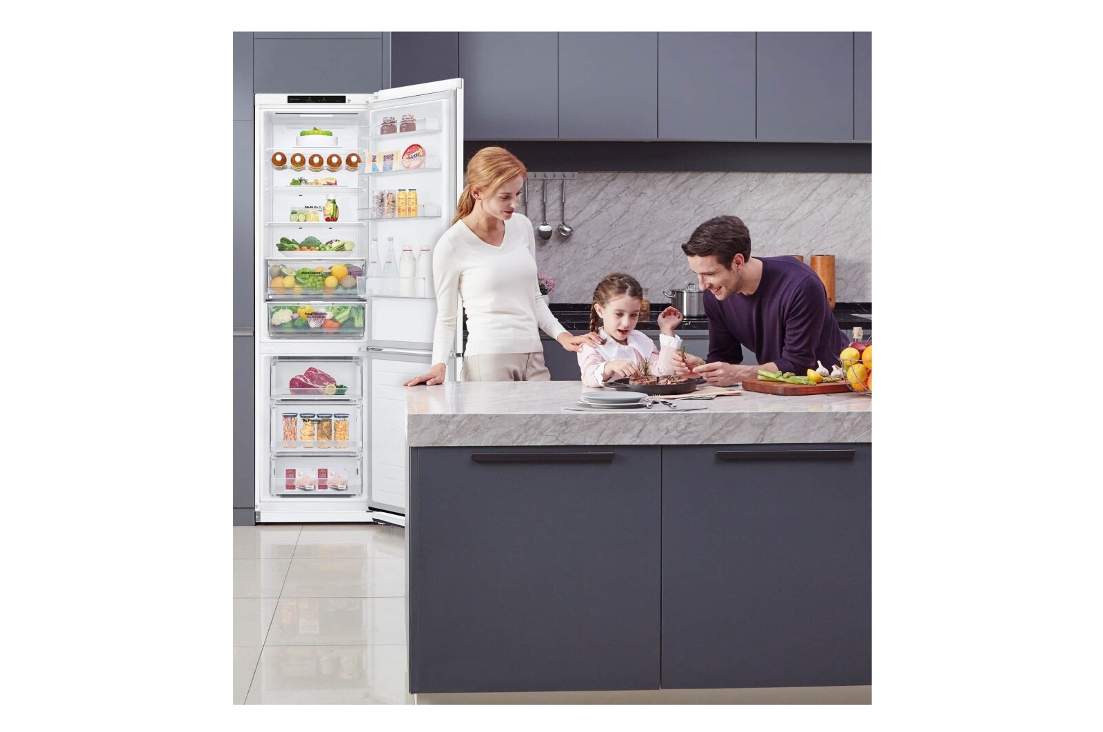 LG Frigorífico Combi 2m, Clasificación D, capacidad de 419l, Blanco, serie 600, GBB62SWGGN