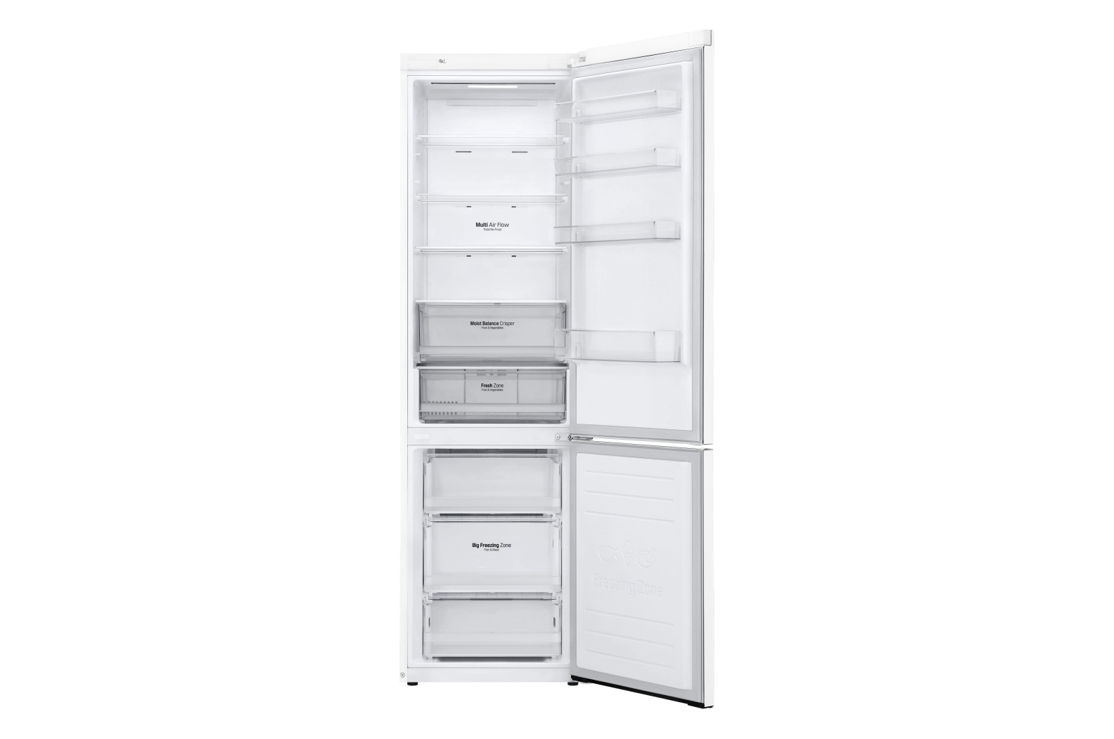 LG Frigorífico Combi 2m, Clasificación E, capacidad de 419l, Blanco, serie 6, GBB62SWHMN