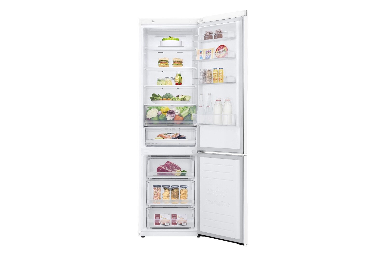 LG Frigorífico Combi 2m, Clasificación E, capacidad de 419l, Blanco, serie 6, GBB62SWHMN