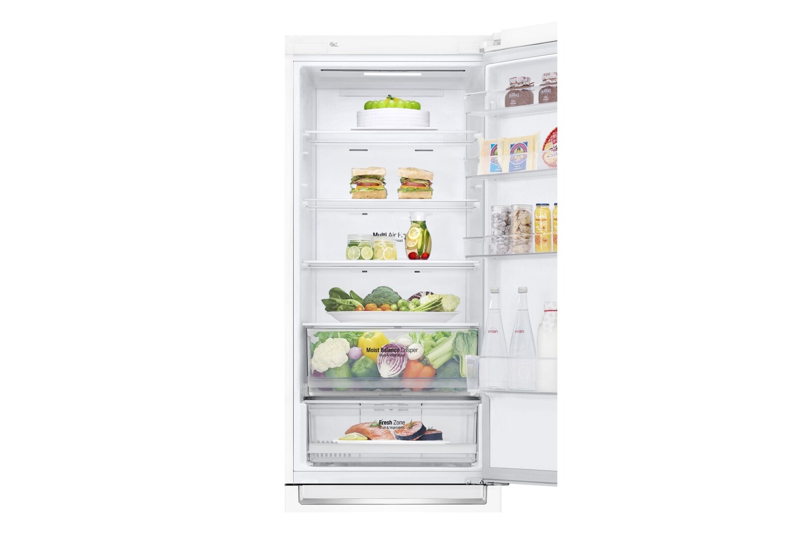 LG Frigorífico Combi 2m, Clasificación E, capacidad de 419l, Blanco, serie 6, GBB62SWHMN