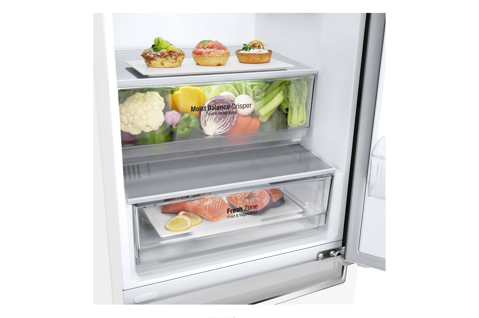 LG Frigorífico Combi 2m, Clasificación E, capacidad de 419l, Blanco, serie 6, GBB62SWHMN