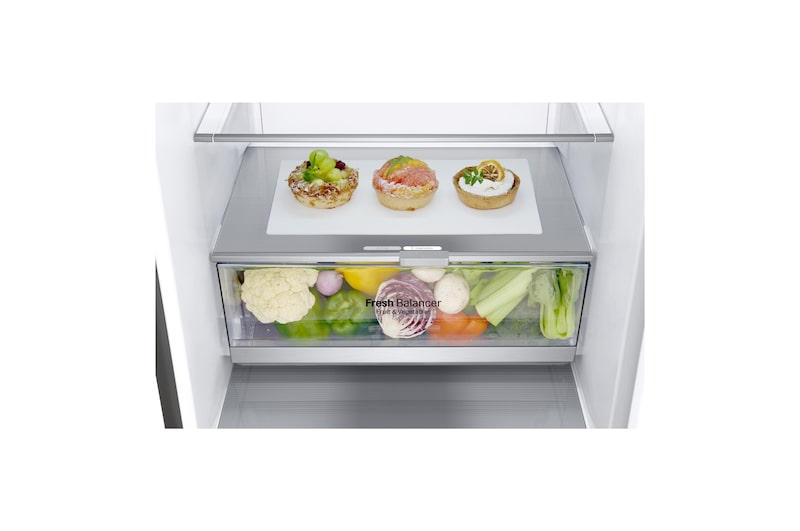 LG Frigorífico Combi, 1,86m, Clasificación E, capacidad de 374l, Inox Antihuellas, serie 700 , GBB71PZDMN
