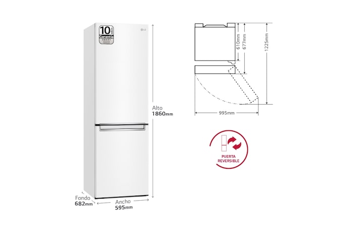 LG Frigorífico Combi 1,86m, Clasificación C , capacidad de 374l, Blanco, serie 700, GBB71SWVCN1