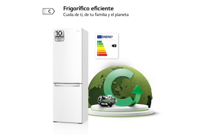 LG Frigorífico Combi 1,86m, Clasificación C , capacidad de 374l, Blanco, serie 700, GBB71SWVCN1