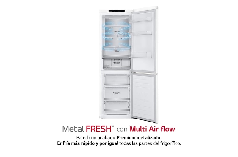 LG Frigorífico Combi 1,86m, Clasificación D, capacidad de 374l, Blanco, serie 700, GBB71SWVGN
