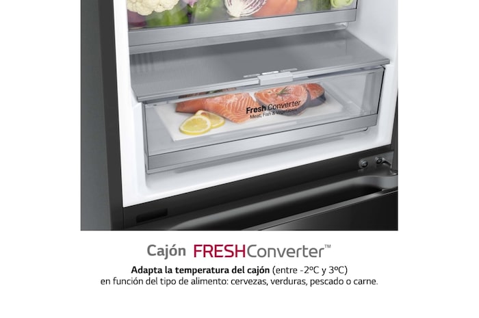 LG Frigorífico Combi Crystal Door 2m, Door Cooling, Clasificación C, capacidad de 419l, Cristal negro, GBB72BM9CQ1