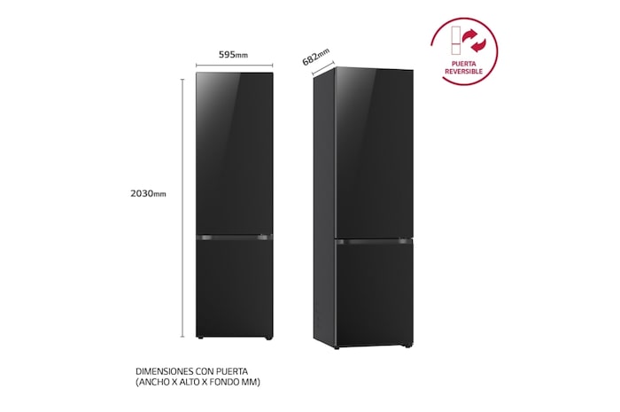 LG Frigorífico Combi Crystal Door 2m, Door Cooling, Clasificación C, capacidad de 419l, Cristal negro, GBB72BM9CQ1