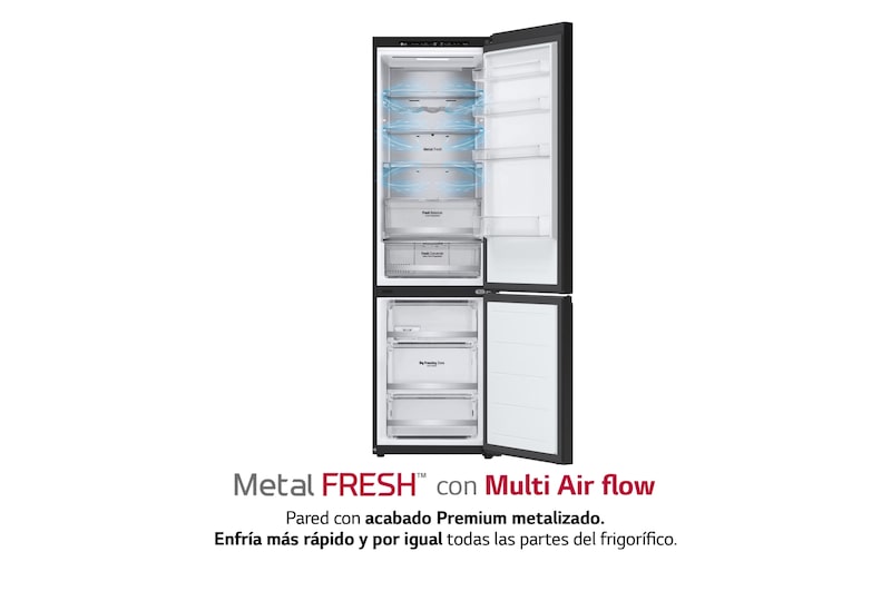 LG Frigorífico  Crystal Door Combi 2m, Clasificación D, capacidad de 419l, Negro mate, GBB72BM9DQ