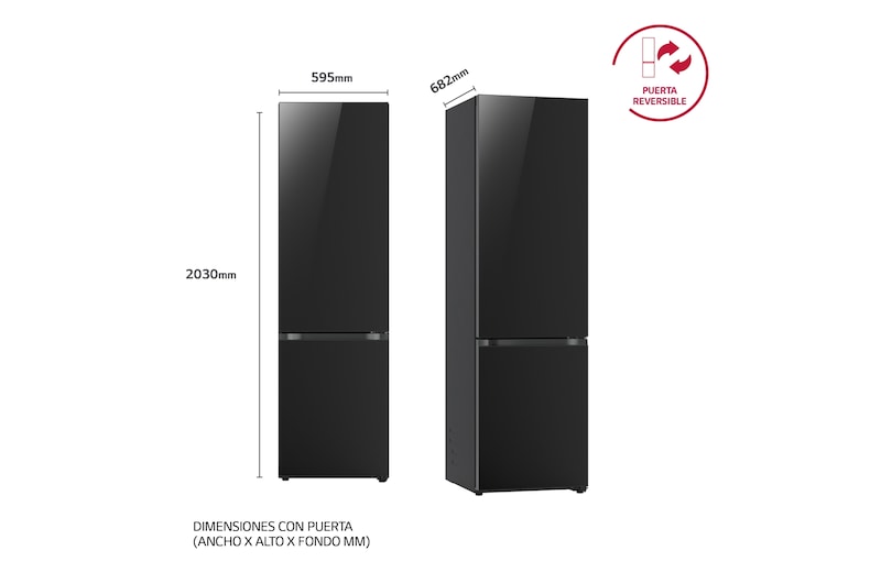 LG Frigorífico  Crystal Door Combi 2m, Clasificación D, capacidad de 419l, Negro mate, GBB72BM9DQ