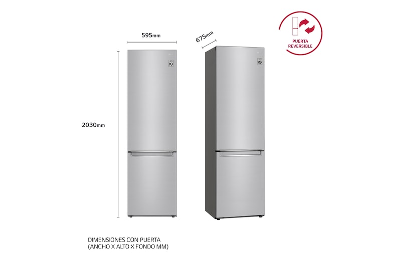 LG Frigorífico Combi 2m, Clasificación C, Acero inoxidable texturizado antihuellas, capacidad de 419l, Serie 700, GBB72MBVCN1