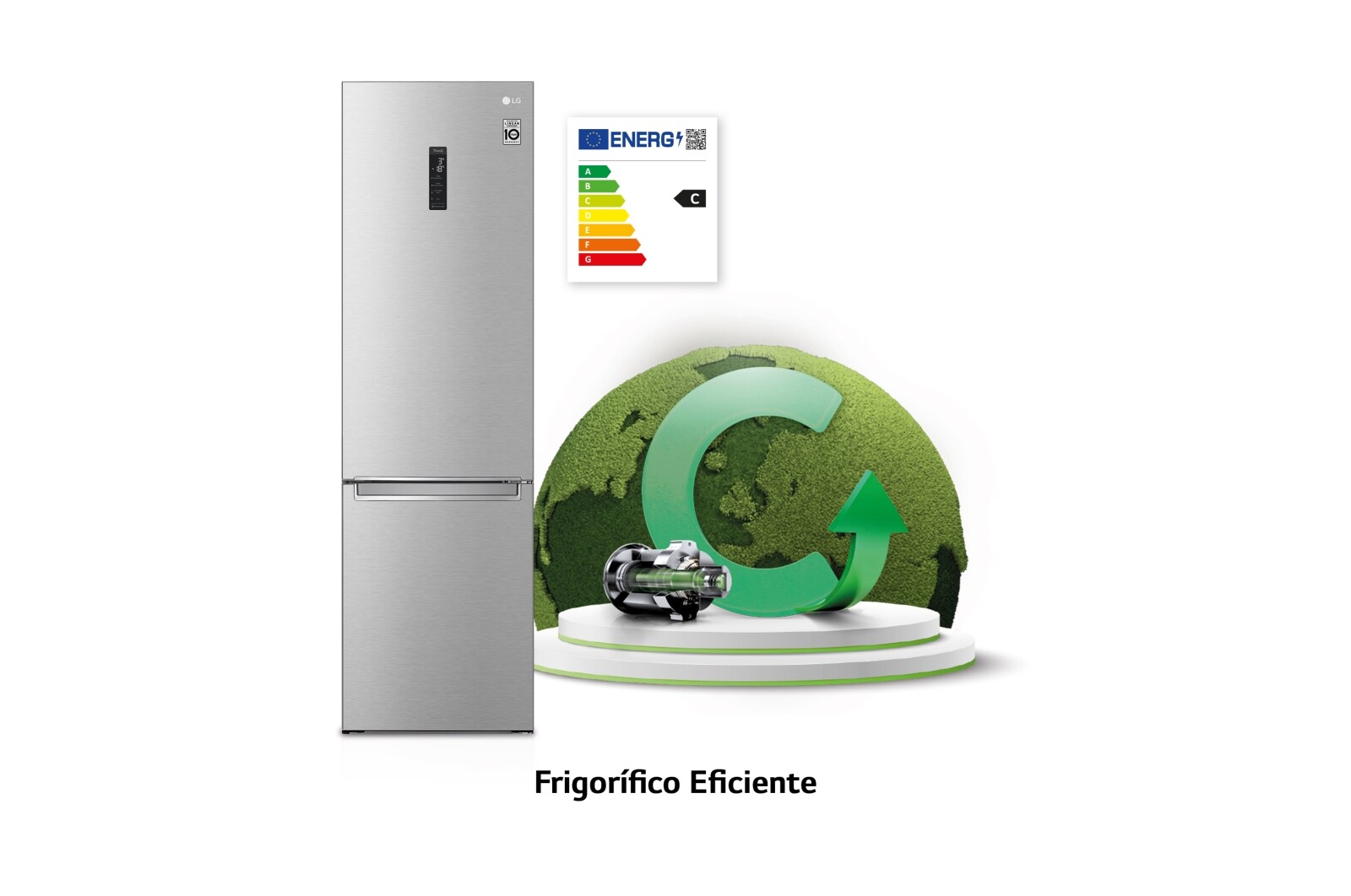 LG Frigorífico Combi  2m, Clasificación C, capacidad de 419l, acero  antihuellas, serie 700, GBB72NSUCN1
