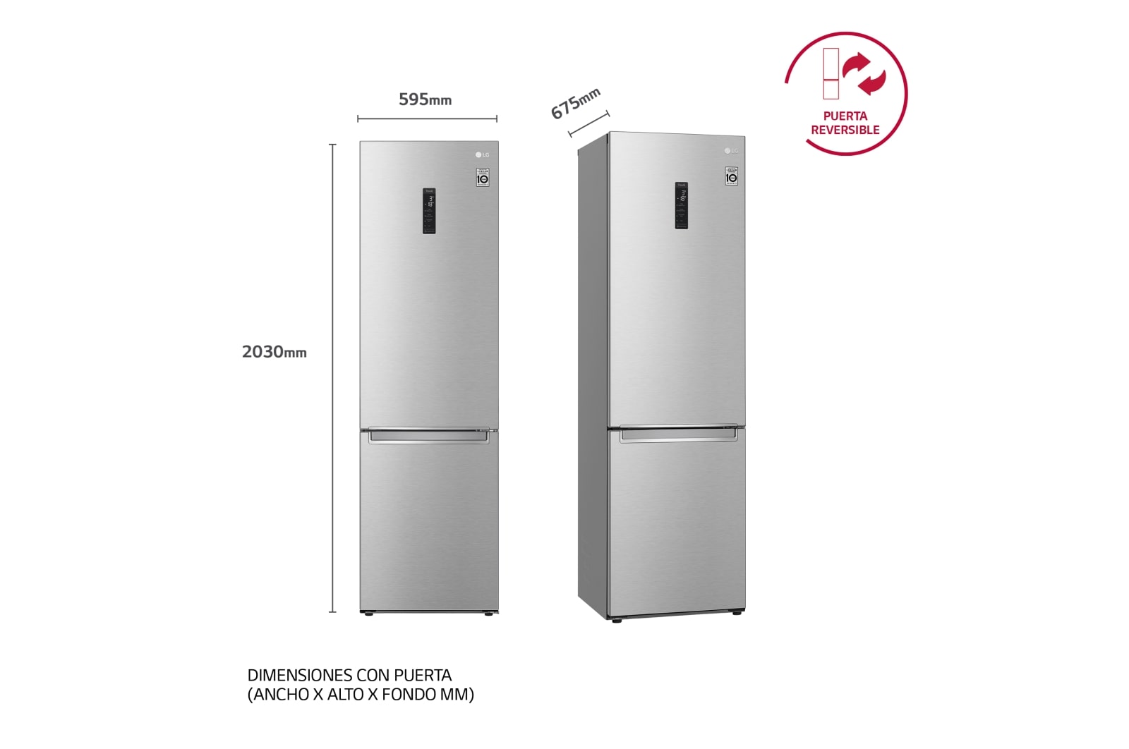 LG Frigorífico Combi  2m, Clasificación C, capacidad de 419l, acero  antihuellas, serie 700, GBB72NSUCN1