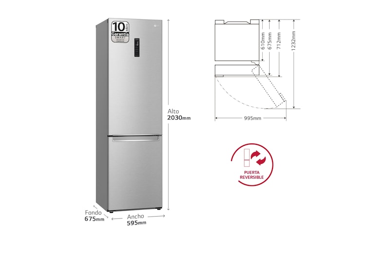 LG Frigorífico Combi  2m, Clasificación C, capacidad de 419l, acero  antihuellas, serie 700, GBB72NSUCN1