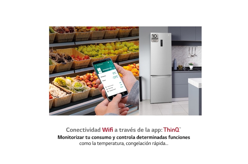 LG Frigorífico Combi  2m, Clasificación C, capacidad de 419l, acero  antihuellas, serie 700, GBB72NSUCN1