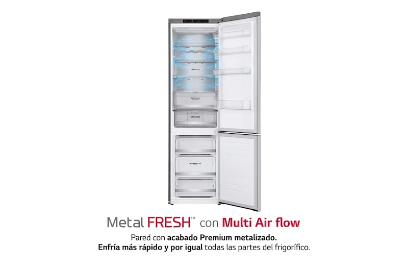 LG Frigorífico Combi 2m, Clasificación B, capacidad de 419l, Inox   antihuellas, serie 700, GBB72NSVBN