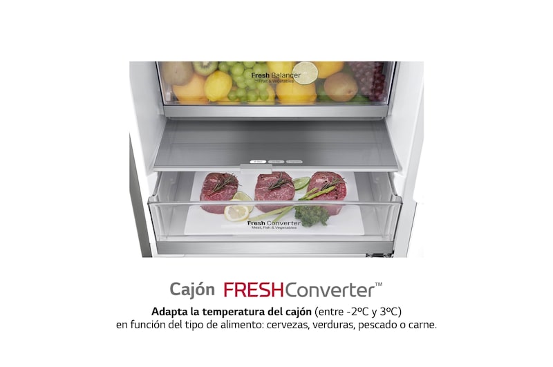 LG Frigorífico Combi 2m, Clasificación B, capacidad de 419l, Inox   antihuellas, serie 700, GBB72NSVBN