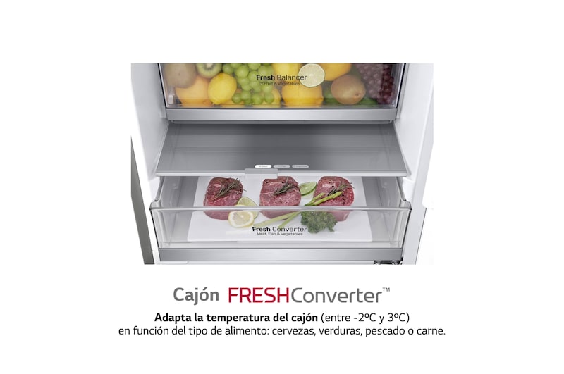 LG Frigorífico Combi  2m, Clasificación D, capacidad de 419l, acero  antihuellas, serie 700, GBB72NSVGN