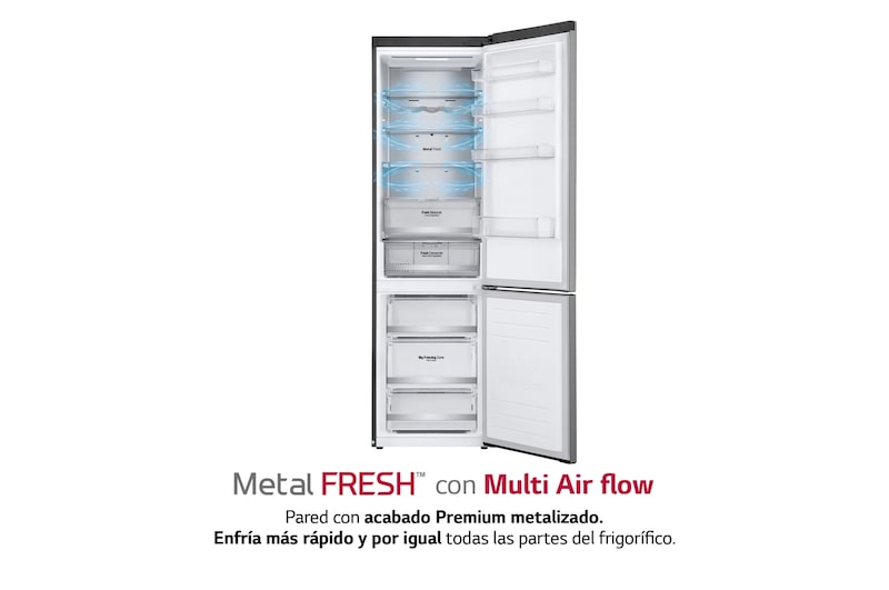 LG Frigorífico Combi  2m, Clasificación D, capacidad de 419l, Inox antihuellas, serie 700, GBB72PZUGN