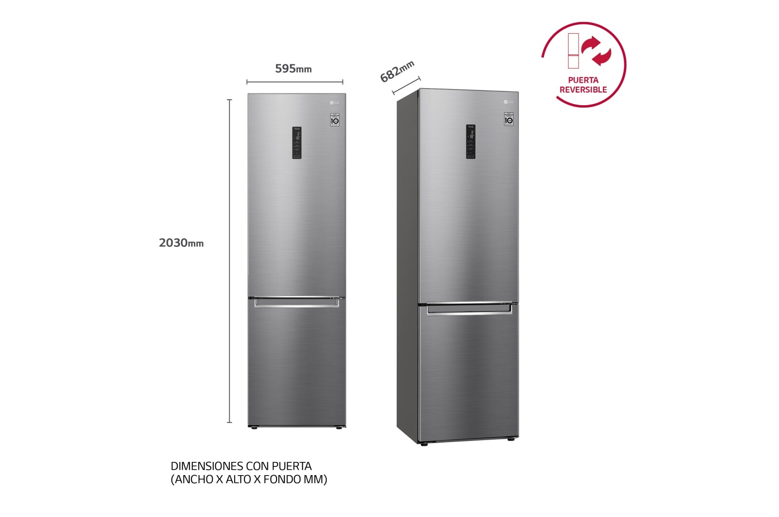 LG Frigorífico Combi  2m, Clasificación D, capacidad de 419l, Inox antihuellas, serie 700, GBB72PZUGN