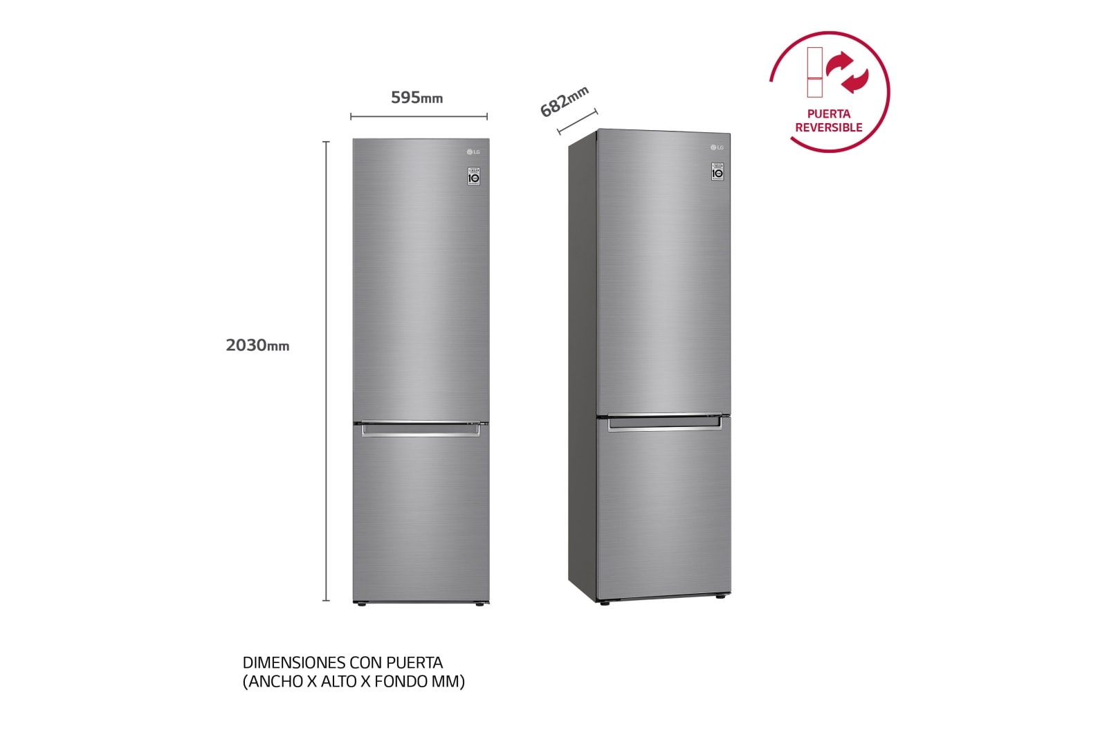 LG Frigorífico Combi 2m, Clasificación D, capacidad de 419l, Inox antihuellas, serie 700, GBB72PZVGN