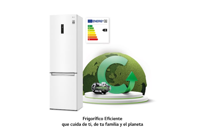 LG Frigorífico Combi 2m, Clasificación C, capacidad de 419l, blanco, serie 700, GBB72SWUCN1