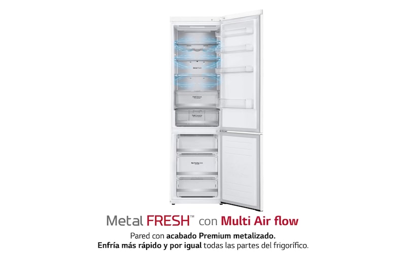 LG Frigorífico Combi 2m, Clasificación C, capacidad de 419l, blanco, serie 700, GBB72SWUCN1