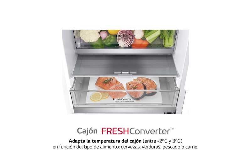 LG Frigorífico Combi 2m, Clasificación C, capacidad de 419l, blanco, serie 700, GBB72SWUCN1