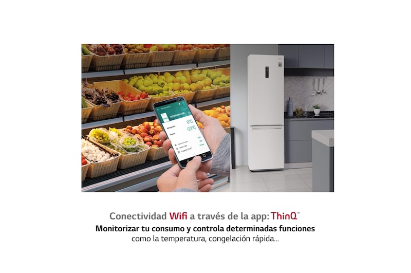 LG Frigorífico Combi 2m, Clasificación C, capacidad de 419l, blanco, serie 700, GBB72SWUCN